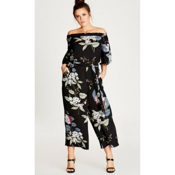 City Chic Pants & Jumpsuits City Chic Black Floral Oriental Off The